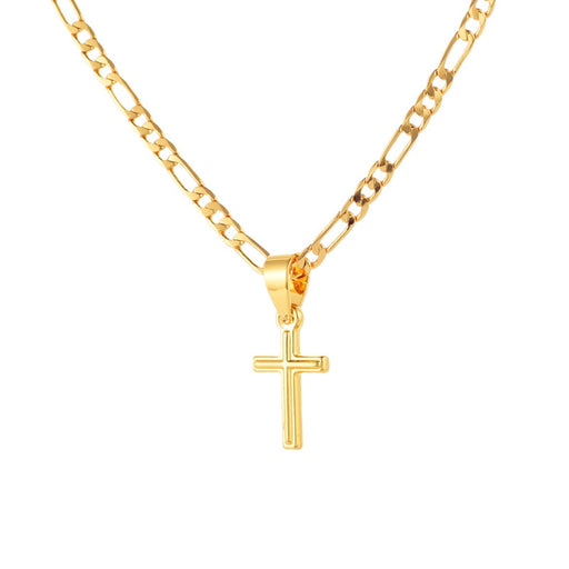 Women Yellow Gold Color Christian Small Cross Pendant Necklace Jewelry
